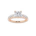 1.29 Ct Princess Lab-Grown Diamond Half Eternity Engagement Ring in 14K Rose Gold for Female, Colorless (E), VS1 Clarity | IGI Certified, 0.75 Ct Center Diamond