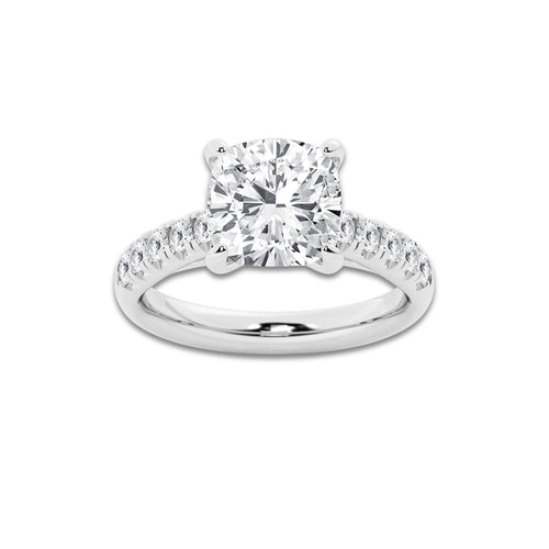 3.93 ctw Cushion Lab-Grown Diamond Pave Engagement Ring in 14K White Gold for Women | D Color, VVS1 Clarity, IGI Certified 3.50 ct Center Diamond