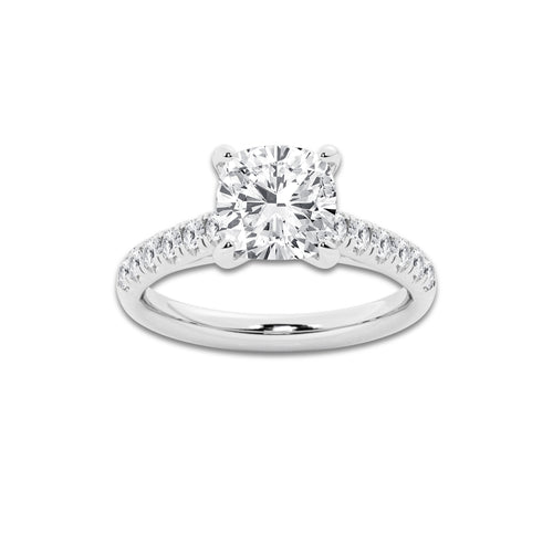 2.90 ctw Cushion Lab-Grown Diamond Pave Engagement Ring in Platinum for Women | D Color, VVS1 Clarity, IGI Certified 2.50 ct Center Diamond