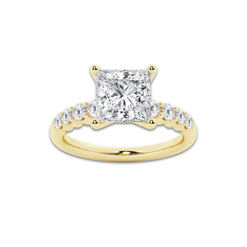 5.66 Ct Princess Lab-Grown Diamond Half Eternity Engagement Ring in 14K Yellow Gold for Female, Colorless (D), VVS1 Clarity | IGI Certified, 5.00 Ct Center Diamond