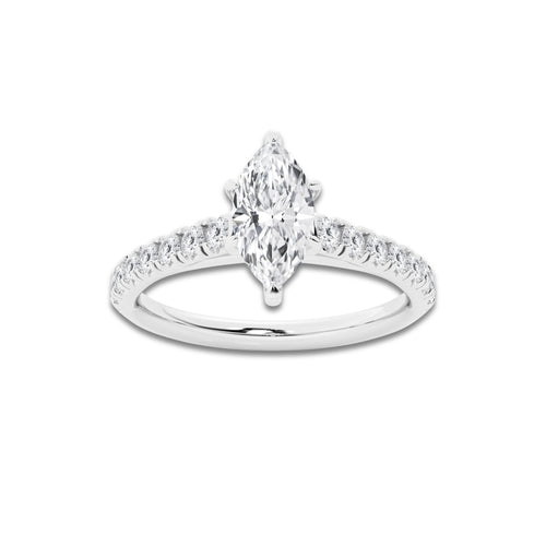1.14 ctw Marquise Lab-Grown Diamond Pave Engagement Ring in 14K White Gold for Women | E Color, VS1 Clarity, IGI Certified 0.75 ct Center Diamond