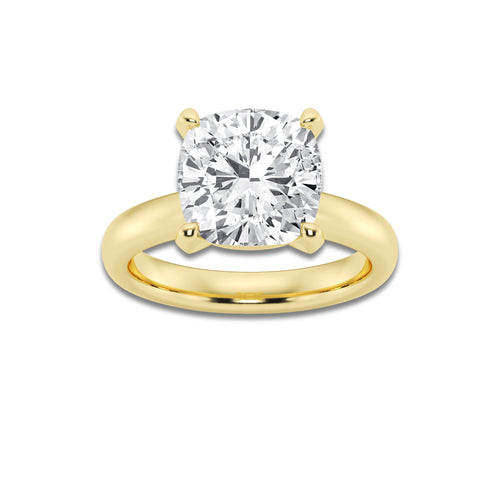 5.00 ctw Cushion Lab-Grown Diamond Minimalist Engagement Ring in 14K Yellow Gold for Women | E Color, VS1 Clarity, IGI Certified