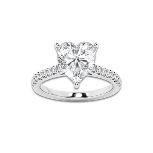 3.28 ctw Heart Lab-Grown Diamond Hidden Halo Side Stone Engagement Ring in Platinum for Women | Colorless E, VS1 Clarity, IGI Certified 3.00 ct Center Diamond