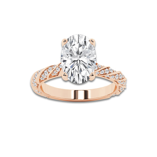 4.42 ctw Oval Lab-Grown Diamond Twisted Band Engagement Ring in 14K Rose Gold for Women | Colorless E, VS1 Clarity, IGI Certified 4.00 ct Center Diamond