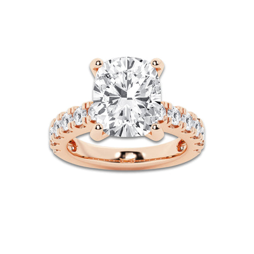 7.00 ctw Elongated Cushion Lab-Grown Diamond Split-Prong Set Side Stone Engagement Ring in 14K Rose Gold for Women | Colorless E, VS1 Clarity, IGI Certified 6.00 ct Center Diamond
