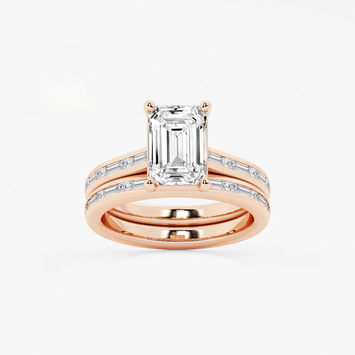 Synergy 3 3/4 ctw Emerald Lab Grown Diamond Baguette and Princess Side Stone Bridal Set 14K Rose Gold, E, VS1 | IGI Certified, 3 ct Center