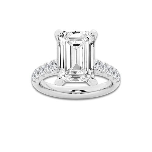 7.55 ctw Emerald Lab-Grown Diamond Pave Engagement Ring in Platinum for Women | D Color, VVS1 Clarity, IGI Certified 7.00 ct Center Diamond