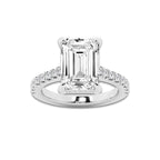 4.35 ctw Emerald Lab-Grown Diamond Hidden Halo Side Stone Engagement Ring in Platinum for Women | Colorless E, VS1 Clarity, IGI Certified 4.00 ct Center Diamond