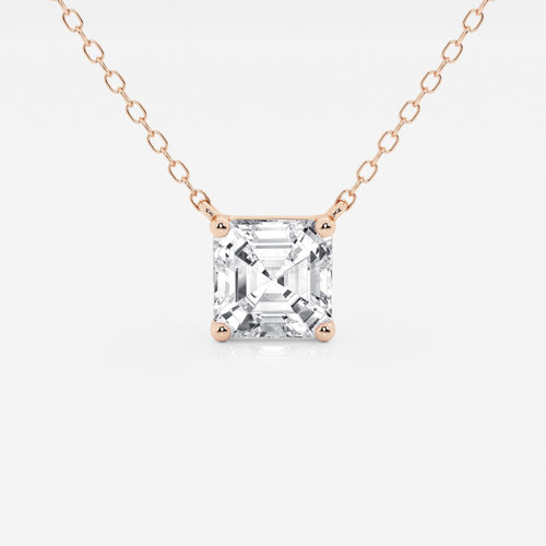 1 1/2 ctw Asscher Lab Grown Diamond Solitaire Pendant 14K Rose Gold, E, VS1 | IGI Certified, 1 1/2 ct Center