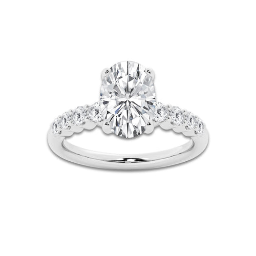 3.04 ctw Oval Lab-Grown Diamond Side Stone Engagement Ring in 14K White Gold for Women | Colorless D, VVS1 Clarity, IGI Certified 2.50 Ct Center Diamond