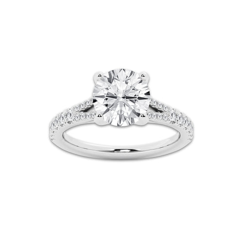 2.83 ctw Round Lab-Grown Diamond Split Shank Side Stone Engagement Ring in 14K White Gold for Women | Colorless E, VS1 Clarity, IGI Certified 2.50 ct Center Diamond