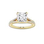 1.83 ctw Asscher Lab-Grown Diamond Split Shank Side Stone Engagement Ring in 14K Yellow Gold for Women | Colorless D, VVS1 Clarity, IGI Certified 1.50 ct Center Diamond