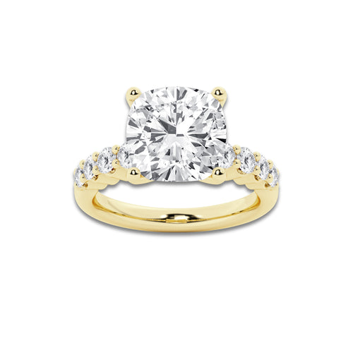 8.66 Ct Cushion Lab-Grown Diamond Half Eternity Engagement Ring in 14K Yellow Gold for Female, Colorless (D), VVS1 Clarity | IGI Certified, 8.00 Ct Center Diamond
