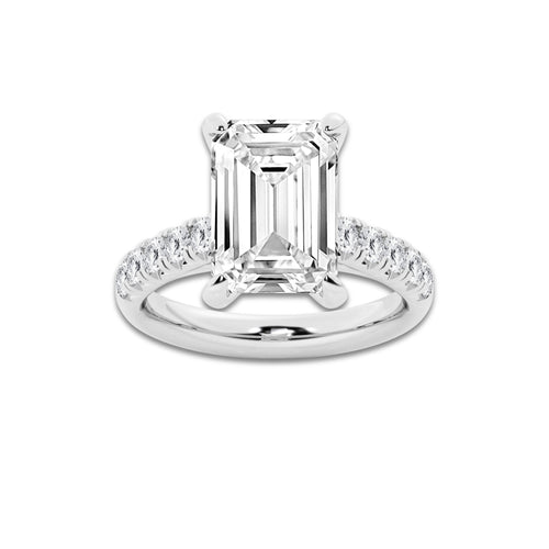 6.55 ctw Emerald Lab-Grown Diamond Pave Engagement Ring in Platinum for Women | E Color, VS1 Clarity, IGI Certified 6.00 ct Center Diamond