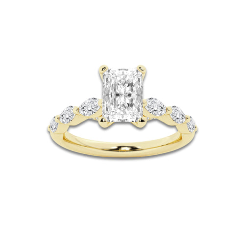 1.41 ctw Radiant Lab-Grown Diamond Marquise Side Stone Engagement Ring in 14K Yellow Gold for Women | Colorless D, VVS1 Clarity, IGI Certified 1.00 ct Center Diamond