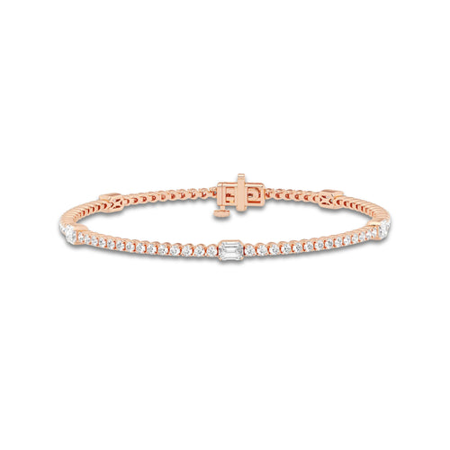 3 ctw Emerald Lab Grown Diamond Five Stations Tennis Bracelet - 6 Inches 14K Rose Gold, DE, VS1