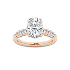 3.04 Ct Oval Lab-Grown Diamond Half Eternity Engagement Ring in 14K Rose Gold for Female, Colorless (E), VS1 Clarity | IGI Certified, 2.50 Ct Center Diamond