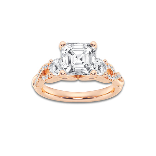 3.10 ctw Asscher Lab-Grown Diamond Side Stone Engagement Ring in 14K Rose Gold for Women | Colorless D, VVS1 Clarity, IGI Certified 2.50 ct Center Diamond