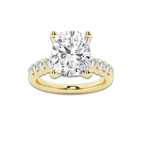 5.66 ctw Elongated Cushion Lab-Grown Diamond Side Stone Engagement Ring in 14K Yellow Gold for Women | Colorless E, VS1 Clarity, IGI Certified 5.00 Ct Center Diamond