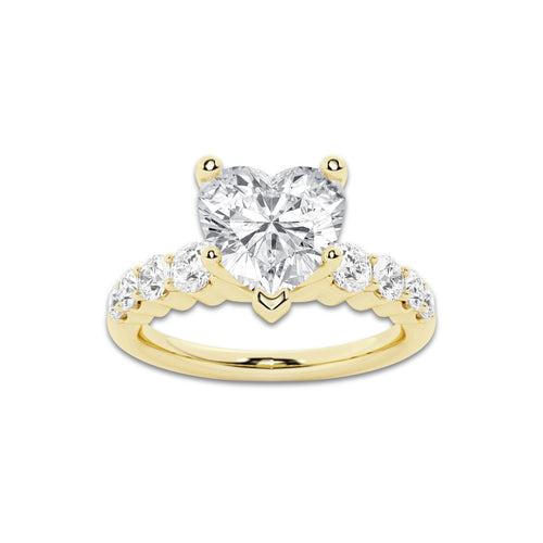 2.04 ctw Heart Lab-Grown Diamond Side Stone Engagement Ring in 14K Yellow Gold for Women | Colorless D, VVS1 Clarity, IGI Certified 1.50 Ct Center Diamond