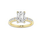 5.66 Ct Emerald Lab-Grown Diamond Half Eternity Engagement Ring in 14K Yellow Gold for Female, Colorless (D), VVS1 Clarity | IGI Certified, 5.00 Ct Center Diamond