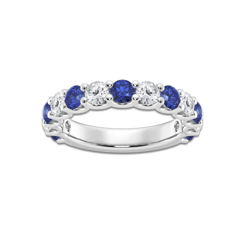 Janelle 3.50mm Round Cut Created Sapphire and 7/8 ctw Round Lab Grown Diamond Wedding Band 14K White Gold, DE, VS1