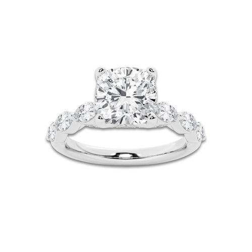 8.48 ctw Cushion Lab-Grown Diamond Marquise Side Stone Engagement Ring in 14K White Gold for Women | Colorless D, VVS1 Clarity, IGI Certified 8.00 ct Center Diamond