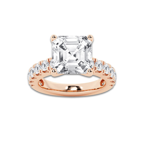 8.00 ctw Asscher Lab-Grown Diamond Split-Prong Set Side Stone Engagement Ring in 14K Rose Gold for Women | Colorless E, VS1 Clarity, IGI Certified 7.00 ct Center Diamond