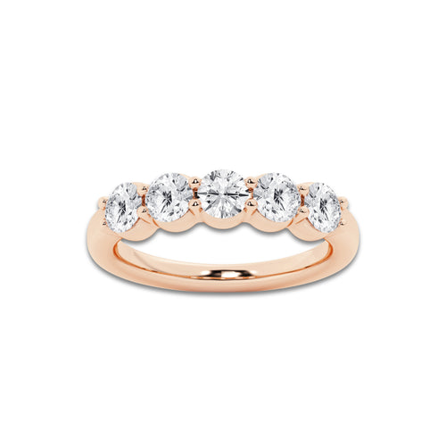 Frida 1 1/2 ctw Round Lab Grown Diamond Five Stone Shared Prong Anniversary Band 14K Rose Gold, DE, VS1