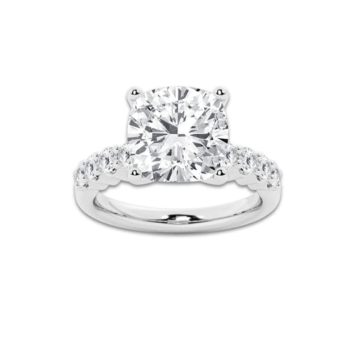 7.66 Ct Cushion Lab-Grown Diamond Half Eternity Engagement Ring in Platinum for Female, Colorless (E), VS1 Clarity | IGI Certified, 7.00 Ct Center Diamond