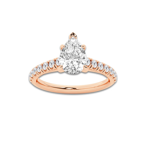 1.39 ctw Pear Lab-Grown Diamond Pave Engagement Ring in 14K Rose Gold for Women | E Color, VS1 Clarity, IGI Certified 1.00 ct Center Diamond