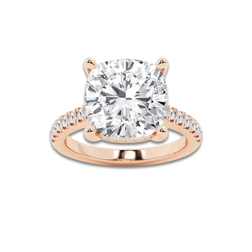 8.39 ctw Cushion Lab-Grown Diamond Hidden Halo Side Stone Engagement Ring in 18K Rose Gold for Women | Colorless D, VVS1 Clarity, IGI Certified 8.00 ct Center Diamond