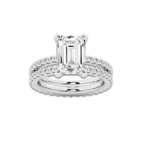5.22 ctw Emerald Lab-Grown Diamond Double Row Diamond Engagement Ring in Platinum for Women | Colorless D, VVS1 Clarity, IGI Certified 4.00 ct Center Diamond