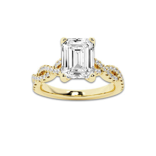 5.29 ctw Emerald Lab-Grown Diamond Twisted Shank Engagement Ring in 14K Yellow Gold for Women | D Color, VVS1 Clarity, IGI Certified 5.00 ct Center Diamond