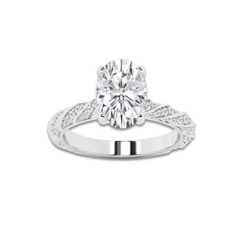 2.94 ctw Oval Lab-Grown Diamond Twisted Band Engagement Ring in Platinum for Women | Colorless E, VS1 Clarity, IGI Certified 2.50 ct Center Diamond