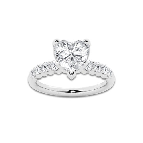 5.66 Ct Heart Lab-Grown Diamond Half Eternity Engagement Ring in 14K White Gold for Female, Colorless (D), VVS1 Clarity | IGI Certified, 5.00 Ct Center Diamond