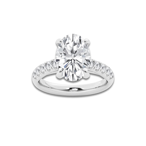 4.43 ctw Oval Lab-Grown Diamond Pave Engagement Ring in Platinum for Women | D Color, VVS1 Clarity, IGI Certified 4.00 ct Center Diamond