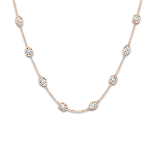 2 7/8 ctw Marquise and Emerald Lab Grown Diamond Station Necklace 14K Rose Gold, DE, VS1