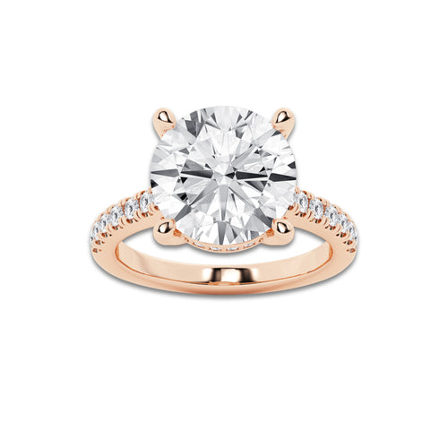 6.40 ctw Round Lab-Grown Diamond Hidden Halo Side Stone Engagement Ring in 18K Rose Gold for Women | Colorless E, VS1 Clarity, IGI Certified 6.00 ct Center Diamond