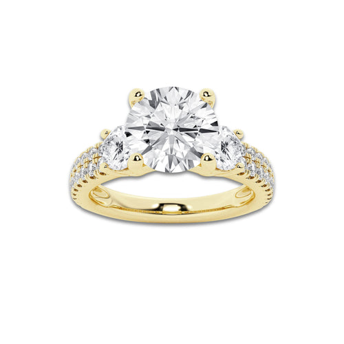 1.75 ctw Round Lab-Grown Diamond Three Stone Double Row Engagement Ring in 14K Yellow Gold for Women | E Color, VS1 Clarity, IGI Certified 1.00 ct Center Diamond