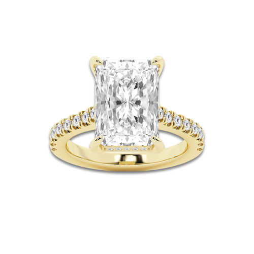 4.35 ctw Radiant Lab-Grown Diamond Hidden Halo Side Stone Engagement Ring in 18K Yellow Gold for Women | Colorless D, VVS1 Clarity, IGI Certified 4.00 ct Center Diamond