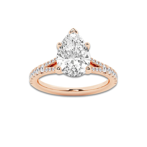 3.33 ctw Pear Lab-Grown Diamond Split Shank Side Stone Engagement Ring in 14K Rose Gold for Women | Colorless D, VVS1 Clarity, IGI Certified 3.00 ct Center Diamond