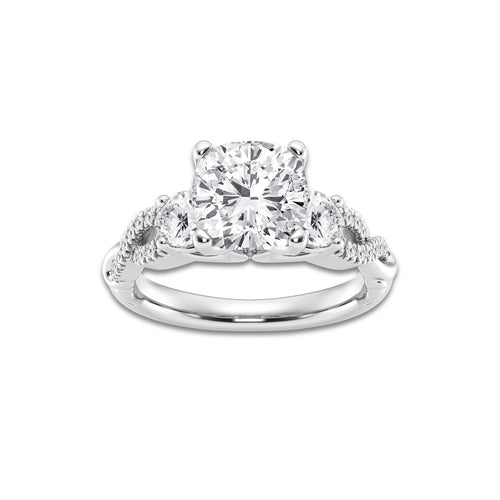5.61 ctw Cushion Lab-Grown Diamond Side Stone Engagement Ring in 14K White Gold for Women | Colorless E, VS1 Clarity, IGI Certified 5.00 ct Center Diamond