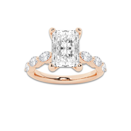 6.48 ctw Radiant Lab-Grown Diamond Marquise Side Stone Engagement Ring in 14K Rose Gold for Women | Colorless D, VVS1 Clarity, IGI Certified 6.00 ct Center Diamond