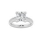 3.93 ctw Princess Lab-Grown Diamond Pave Engagement Ring in 14K White Gold for Women | E Color, VS1 Clarity, IGI Certified 3.50 ct Center Diamond