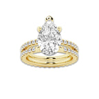 5.22 ctw Pear Lab-Grown Diamond Double Row Diamond Engagement Ring in 14K Yellow Gold for Women | Colorless D, VVS1 Clarity, IGI Certified 4.00 ct Center Diamond