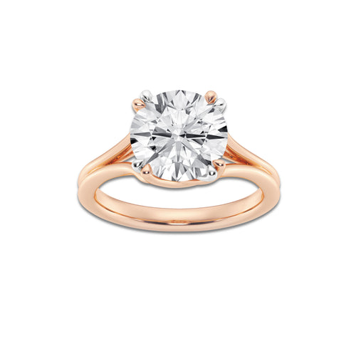 3 ctw Round Lab Grown Diamond Two Tone Double Prong Hidden Halo Engagement Ring 14K Two-Tone White & Rose Gold, D, VVS | 3 ct Center