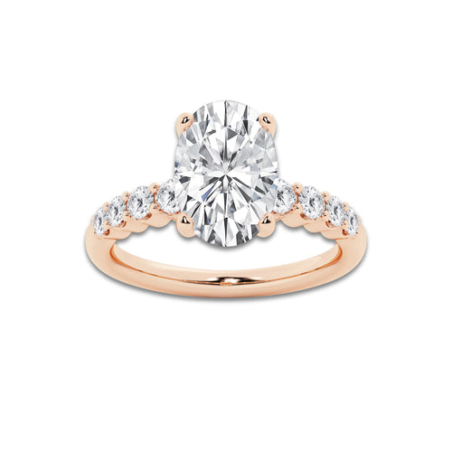 5.66 ctw Oval Lab-Grown Diamond Side Stone Engagement Ring in 14K Rose Gold for Women | Colorless E, VS1 Clarity, IGI Certified 5.00 Ct Center Diamond