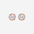 1 1/5 ctw Round Lab Grown Diamond Shadow Halo Stud Earrings 18K Rose Gold, E, VS1