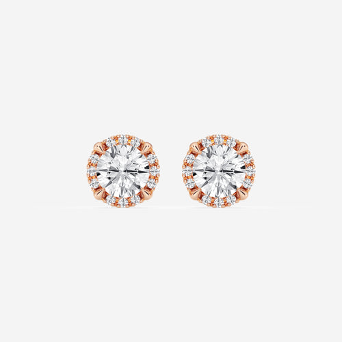 1 1/5 ctw Round Lab Grown Diamond Shadow Halo Stud Earrings 18K Rose Gold, E, VS1